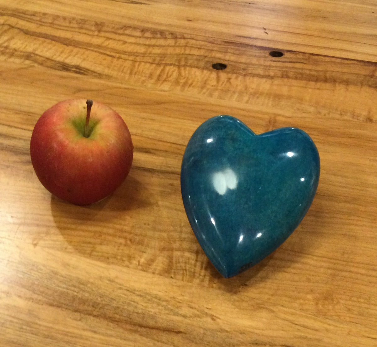 Emerald Blue Figured Maple Wood Heart