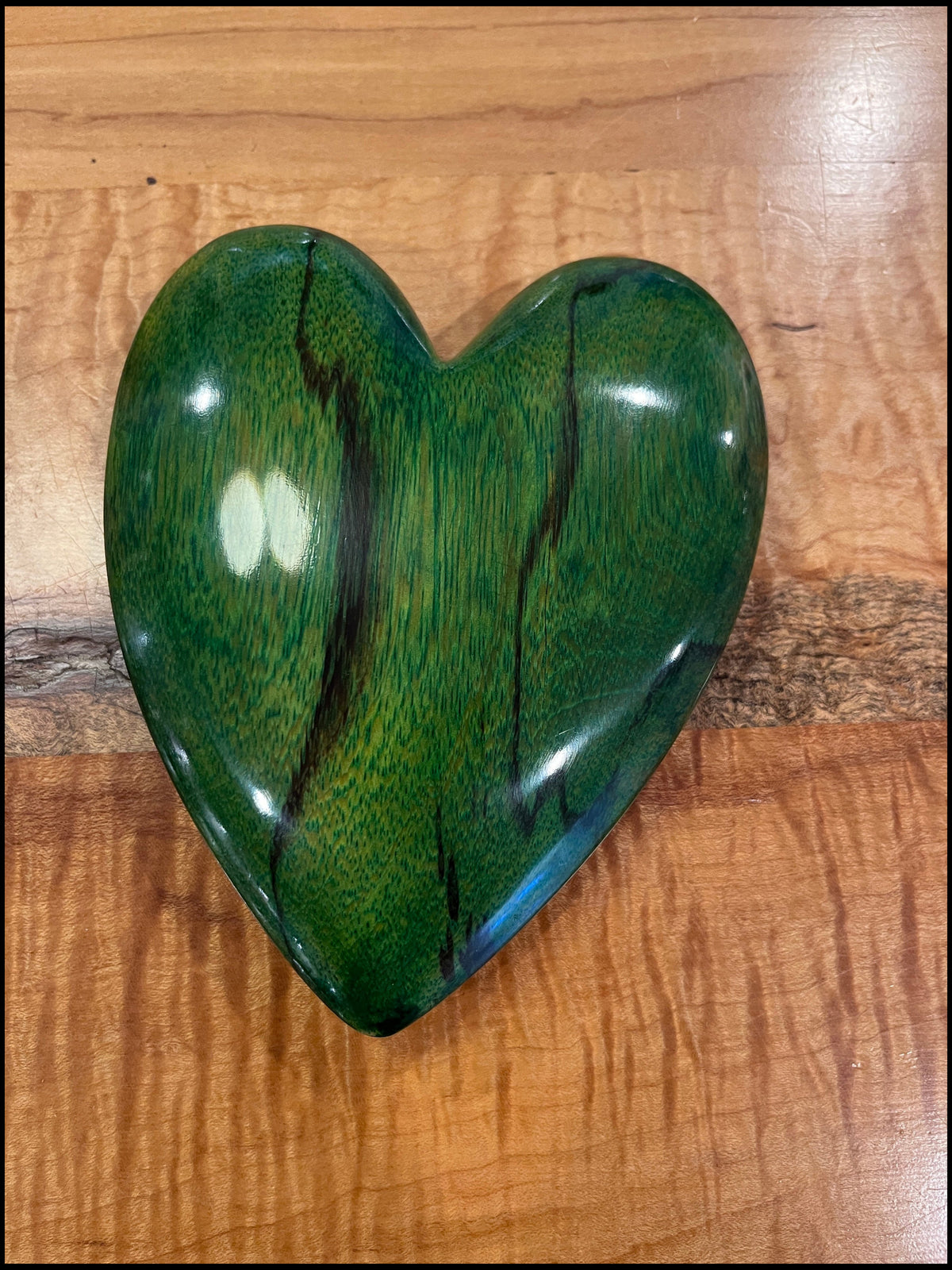 Handcrafted Green Zebrawood Heart by David Termini (5.5")