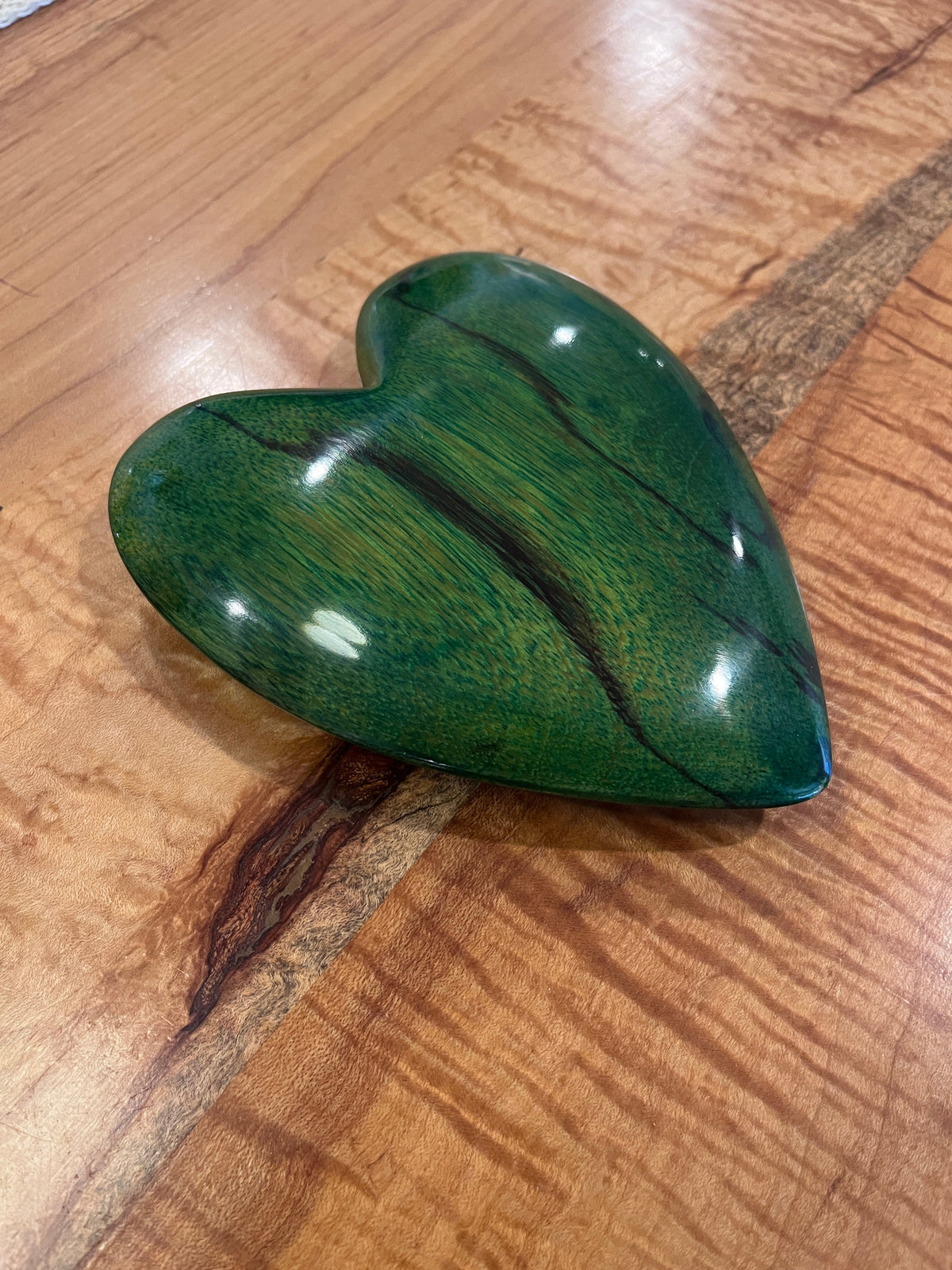 Handcrafted Green Zebrawood Heart by David Termini (5.5")