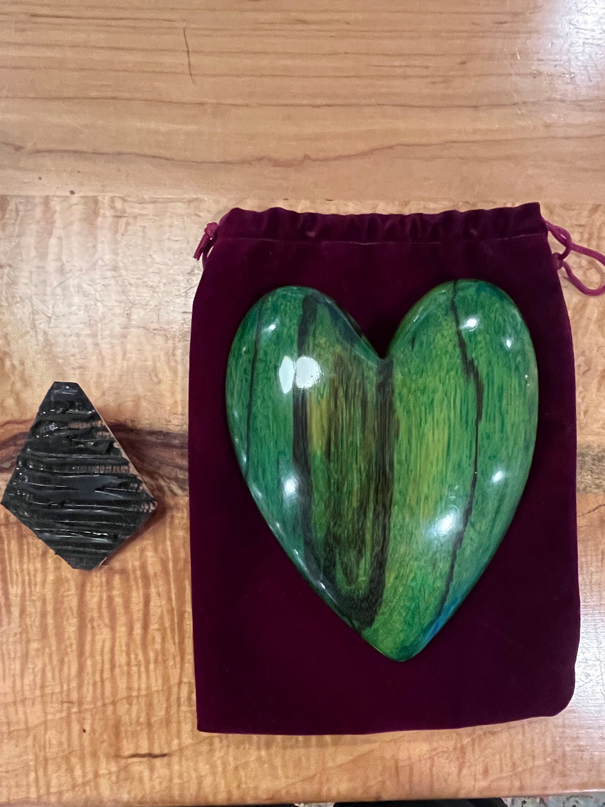 Handcrafted Green Zebrawood Heart by David Termini (5.5")
