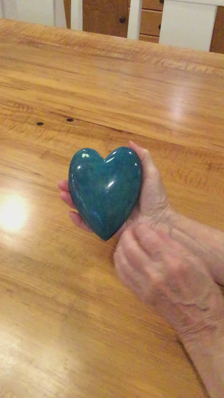Emerald Blue Figured Maple Wood Heart
