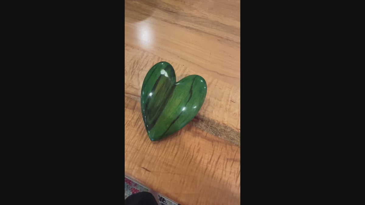 Handcrafted Green Zebrawood Heart by David Termini (5.5")